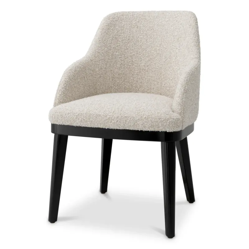 Luxury Cream Bouclé Dining Chair with Black Frame - Luxury Dining Chair - Luxury Hotel Furniture by Luxury Group International
