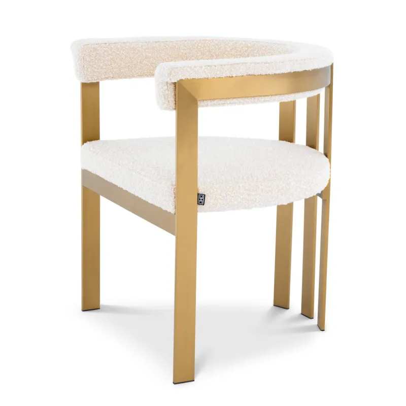 Luxury Cream Bouclé Dining Chair with Gold Metal Frame -Luxury Dining Chairs-Luxury Hotel Furniture by Luxury Group International