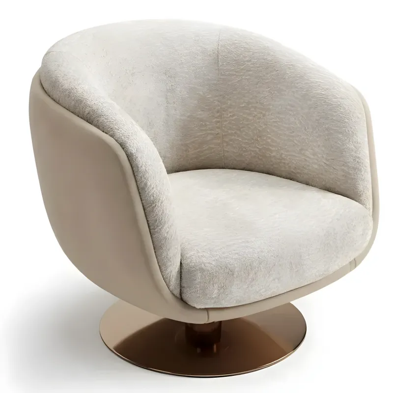 Luxury Cream Boucle Swivel Lounge Armchair with Bronze Base-Luxury living room furniture Front View by Luxury Group International