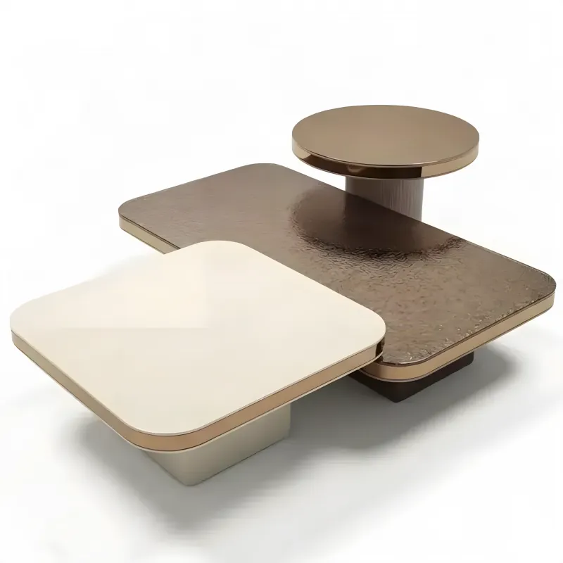 Table Basse Multi-Niveaux de Luxe Crème et Bronze avec Accents Dorés - Table Basse de Luxe Vue de face par Luxury Group International