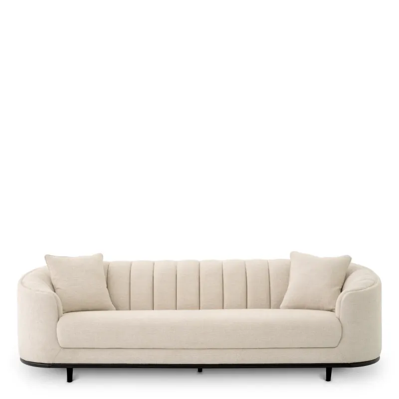 Canapé de Luxe Crème à Capitonnage en Canaux avec Base en Métal Noir - Mobilier de Luxe pour Hôtels Vue de face par Luxury Group International