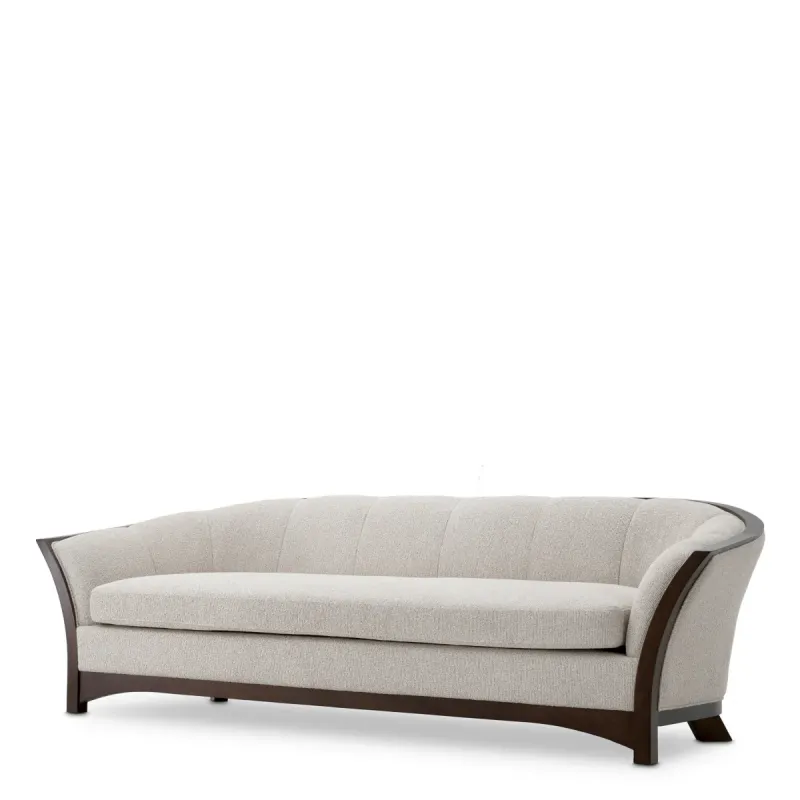Luxus Cremefarbenes Sofa mit geschwungener Form und dunklem Holzrahmen – Wohnzimmer- & Hotelausstattung – Luxusmöbel Luxus Cremefarbenes Sofa mit geschwungener Form und dunklem Holzrahmen – Wohnzimmer- & Hotelausstattung – Luxusmöbel Vorderansicht von Luxury Group International