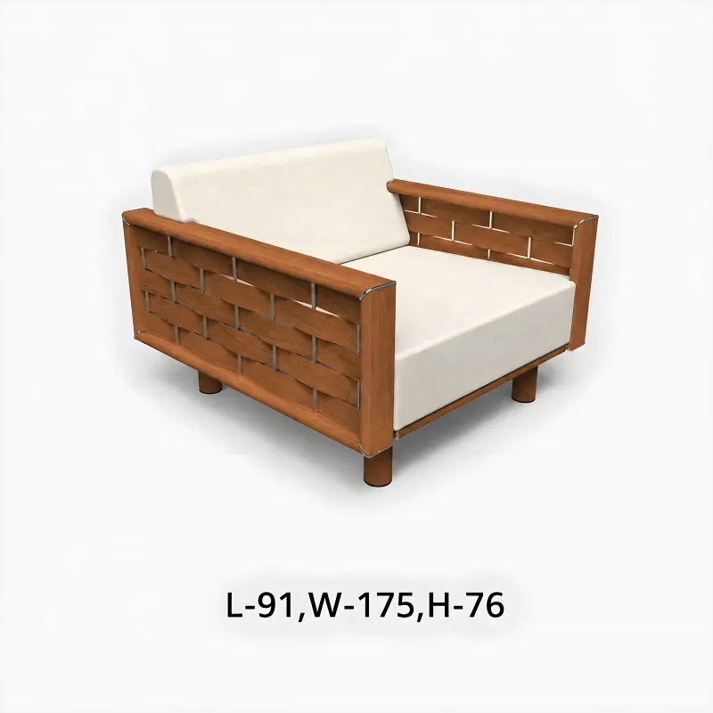 Luxus Cremegepolstertes Sofa mit warmbraunem Latten-Holzrahmen von Luxury Group International
