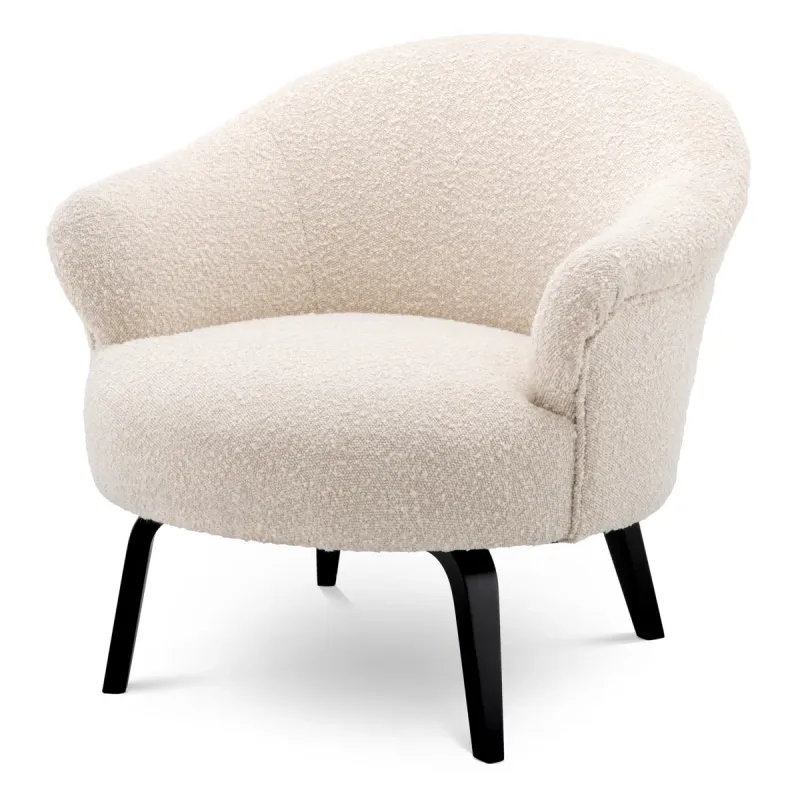 Luxury Cream Upholstered Armchair with Black Wooden Legs 68 cm - Luxury Hotel Furniture Front View by Luxury Group International