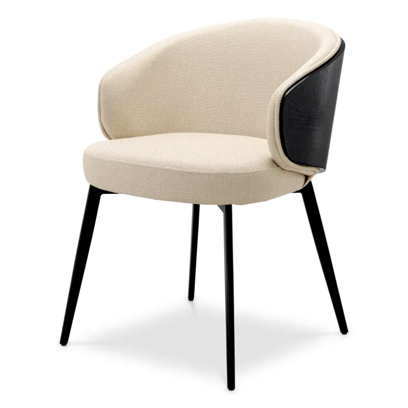 Luxury Cream Upholstered Dining Chair with Black Curved Back and Legs - Luxury Dining Chair by Luxury Group International