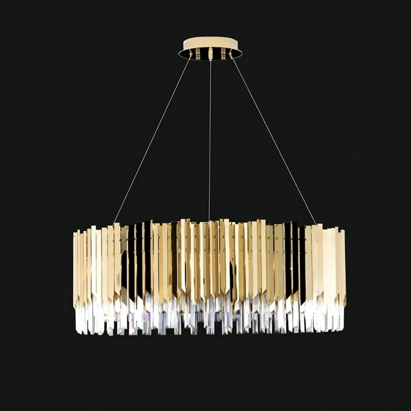 Lampadario rotondo a strati in vetro di cristallo di lusso in oro – Design moderno a livelli Vista frontale di Luxury Group International