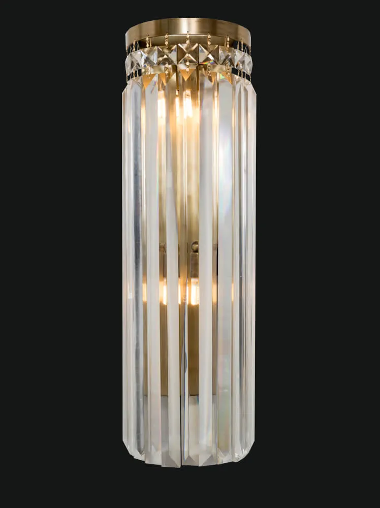 Luxury Crystal Wall Sconce in Antique Brass Finish Designer Cylindrical Crystal Wall Lamp by Luxury Group International