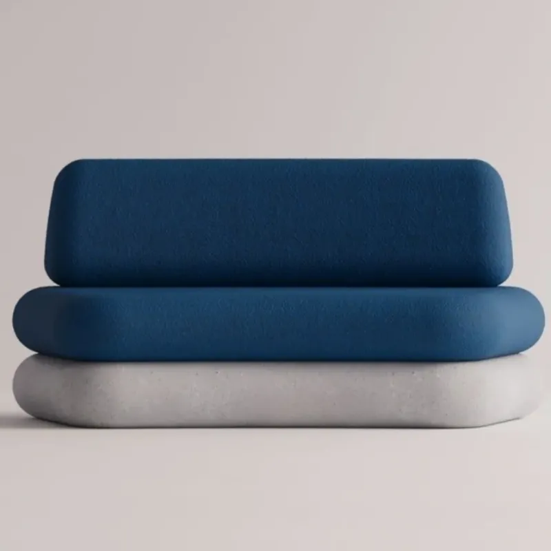 Luxury Dark Blue Bouclé Outdoor Sofa with White Concrete Base -Luxury Hotel Furniture by Luxury Group International