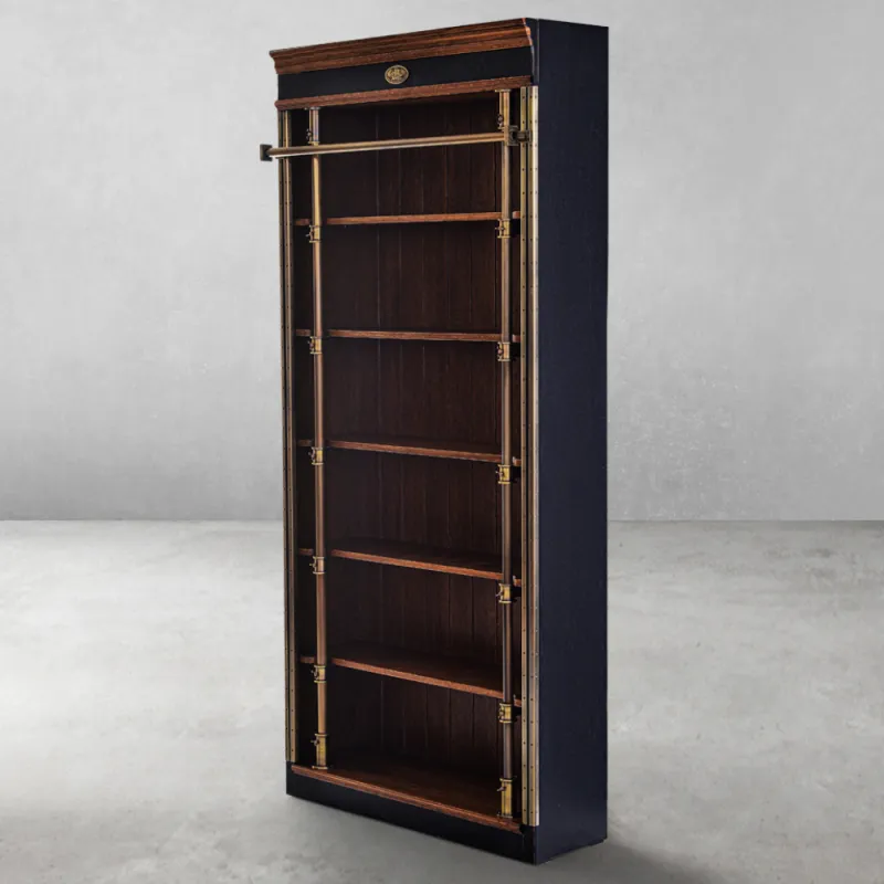 Luxury Dark Wooden Open Shelve Bookcase with Brass-Plated Accents - Luxury Shelve Cabinet Front View by Luxury Group International
