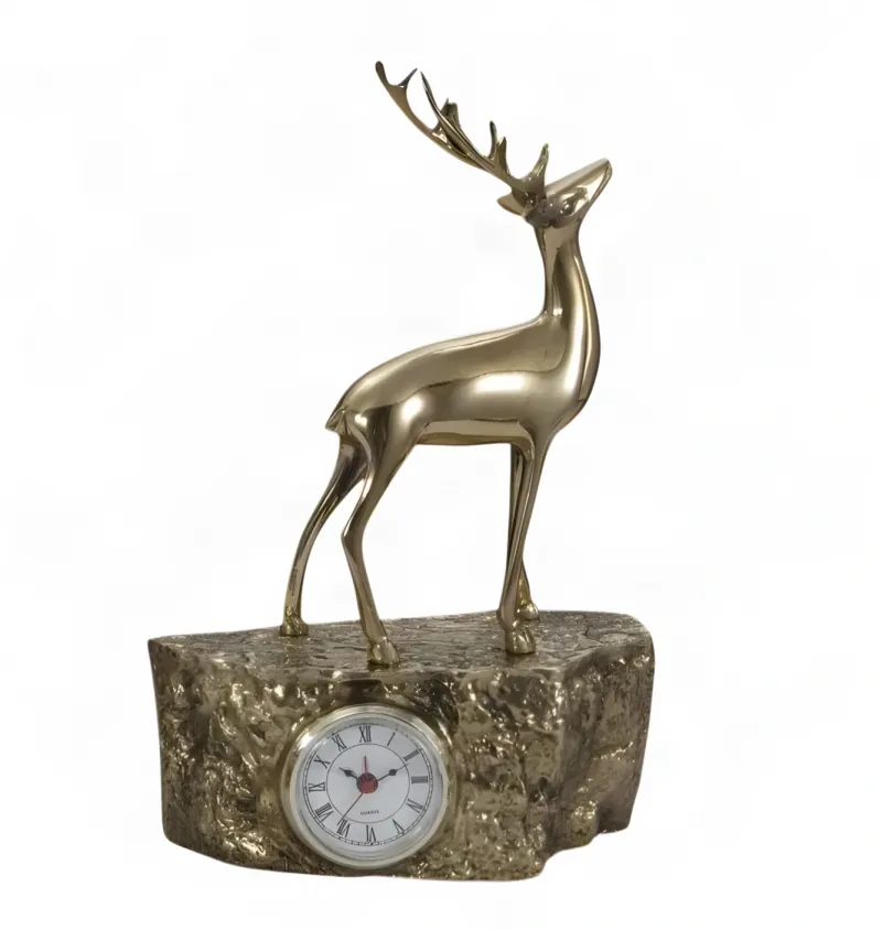 Luxury Deer Bronze Alarm Clock with Textured Rock Base - Luxury Bronze Sculpture by Luxury Group International