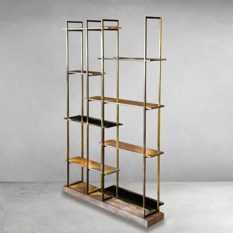 Luxury Designer Open Shelve with Brass-Plated Geometric Metal Frame - Luxury Shelve Front View by Luxury Group International