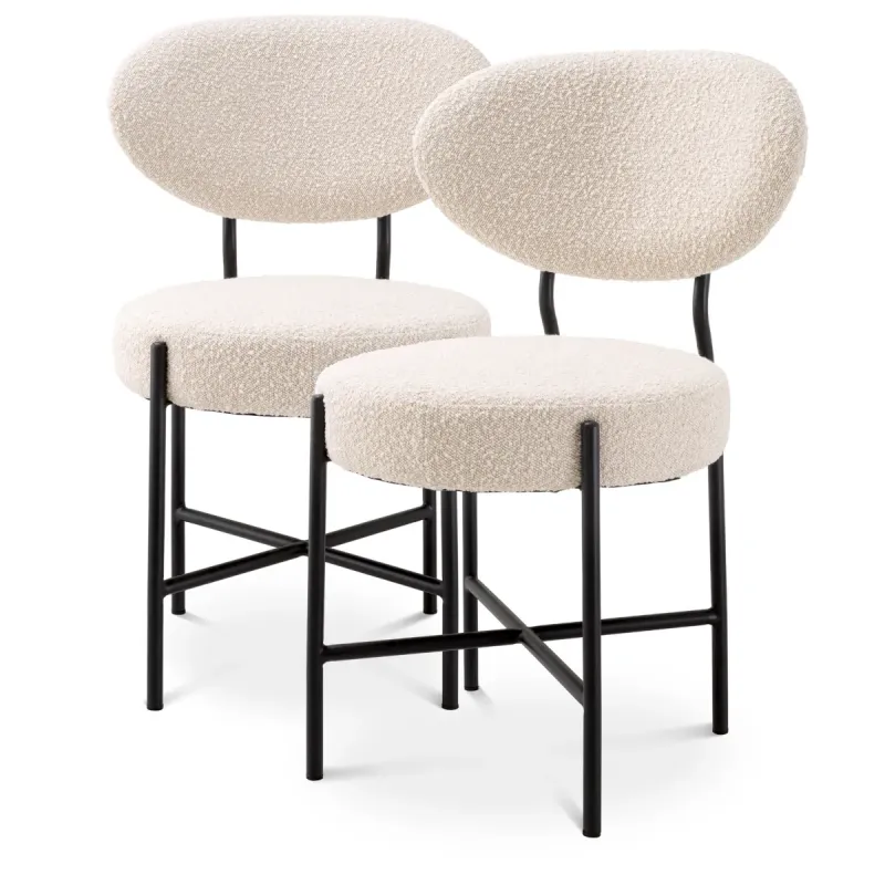 Luxus Esszimmerstuhl Beige / Schwarz 2er-Set – Luxus Hotelmöbel – Luxus Möbel Vorderansicht von Luxury Group International