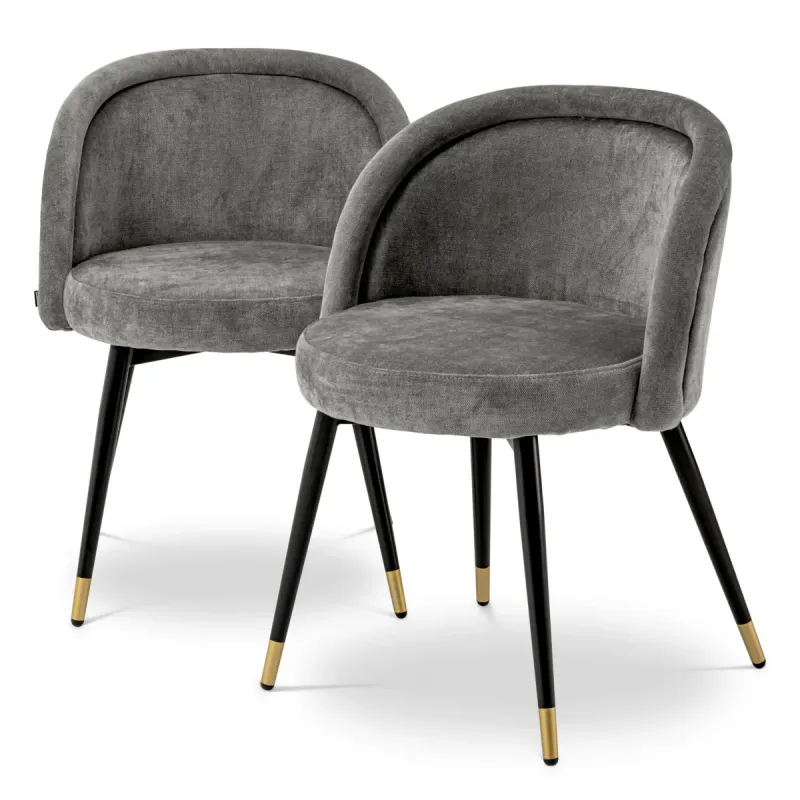 Luxus Esszimmerstuhl Grau / Schwarz 2er-Set – Esszimmer- & Hotelausstattung – Luxusmöbel Vorderansicht von Luxury Group International
