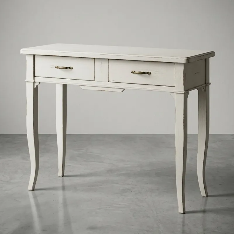 Luxury Distressed White Wooden Console Table with Dual Drawer Storage Front View by Luxury Group International
