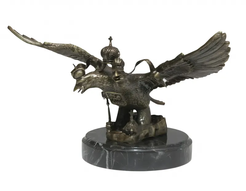 Escultura de Bronce de Águila Bicéfala de Lujo sobre Base de Mármol Negro por Luxury Group International