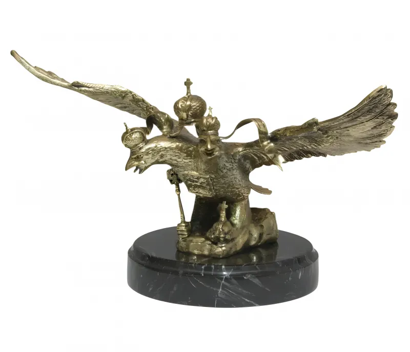 Escultura de Bronce de Águila Bicéfala de Lujo sobre Base de Mármol Negro por Luxury Group International