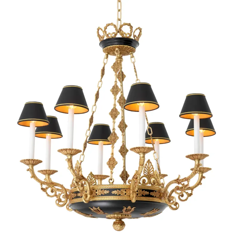 Lampadario di Lusso Stile Impero Nero e Oro – Elegante Lampada a Sospensione Barocca da Soffitto di Luxury Group International