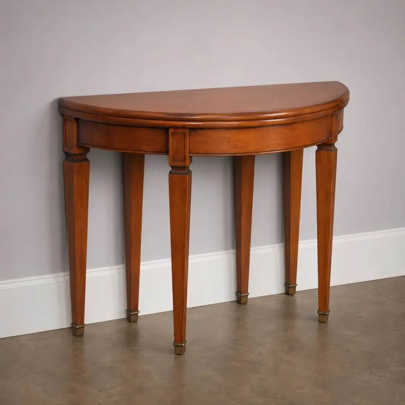 Luxury Extendable Half-Moon Console Table in Classic Walnut Finish Front View by Luxury Group International