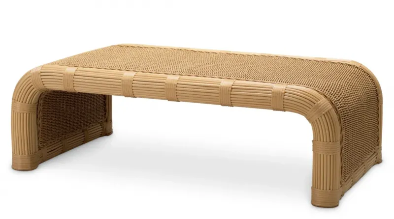 Luxury Faux Rattan Outdoor Coffee Table in Honey Finish 125 cm - Outdoor Coffee Table Front View by Luxury Group International