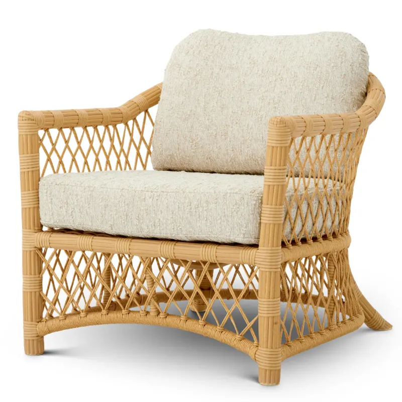 Luxury Faux Rattan Outdoor Lounge Chair with Arden Natural Cushions Front View by Luxury Group International