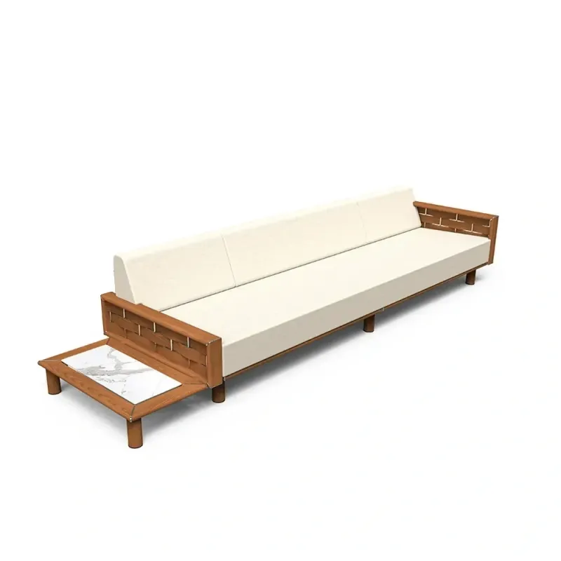 Luxus-Viersitzer-Sofa mit Holzrahmen und Marmor-Beistelltisch von Luxury Group International