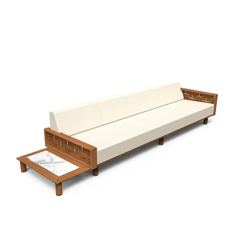 Luxus-Viersitzer-Sofa mit Holzrahmen und Marmor-Beistelltisch von Luxury Group International