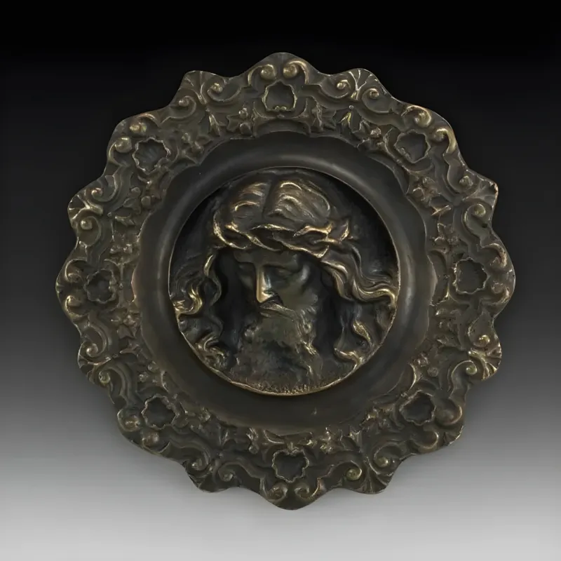 Luxus Bronze-Reliefskulptur mit gerahmtem Jesus Christus Gesicht in Gold- und Antikbronze-Finish von Luxury Group International