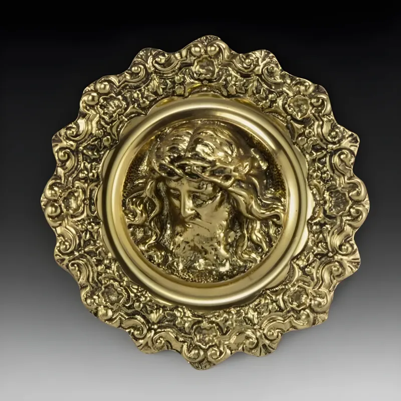 Luxus Bronze-Reliefskulptur mit gerahmtem Jesus Christus Gesicht in Gold- und Antikbronze-Finish von Luxury Group International