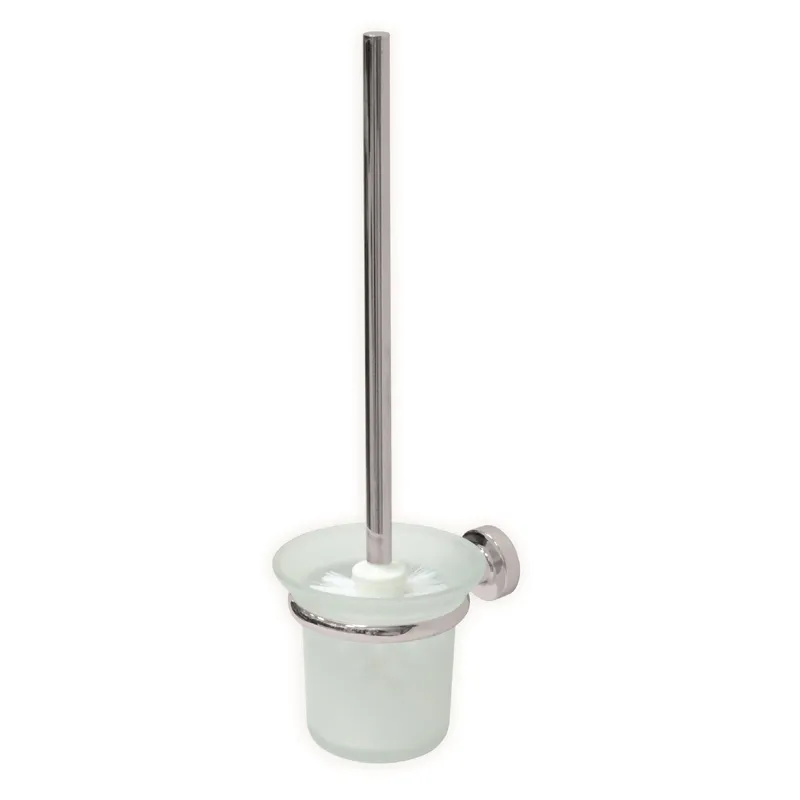 Luxury Frosted Glass Toilet Brush Holder with Chrome Plated Wall Mount Front View by Luxury Group International
