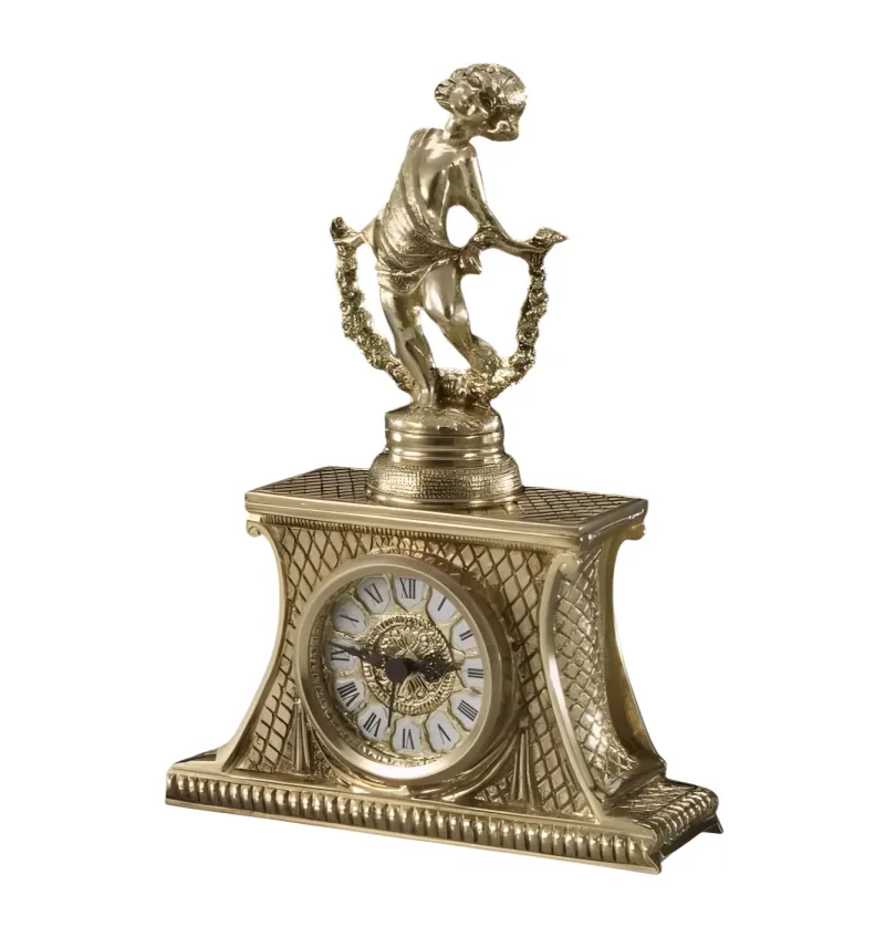 Luxury Garland Cherub Bronze Table Clock with Lattice Mantel Case - Royal Home Accessories Front View by Luxury Group International