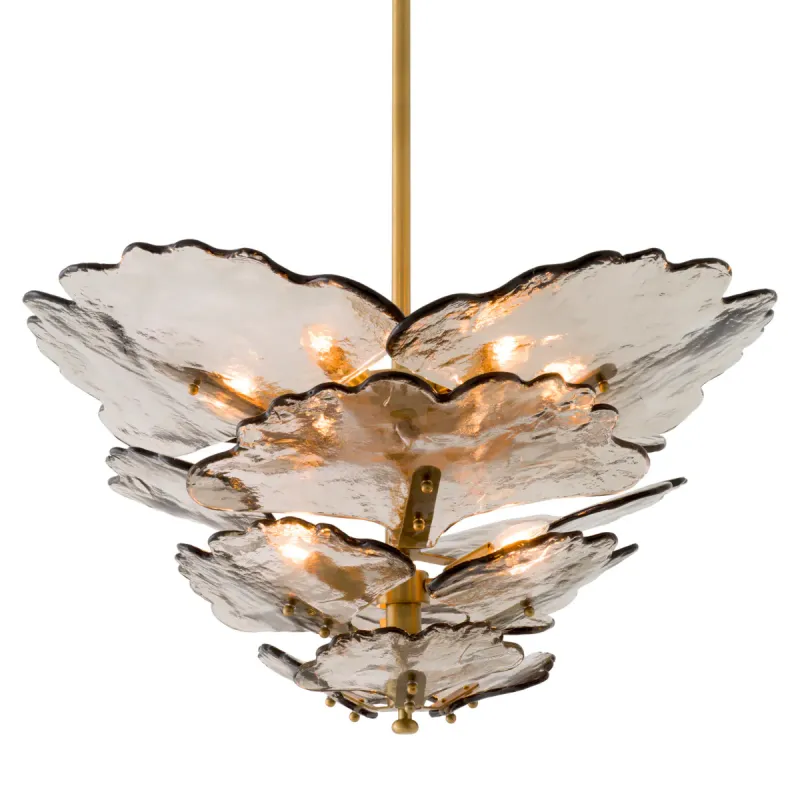 Lampada da Soffitto di Lusso in Vetro e Metallo con Illuminazione a Sospensione a Petali Floreali dal Design Moderno di Luxury Group International