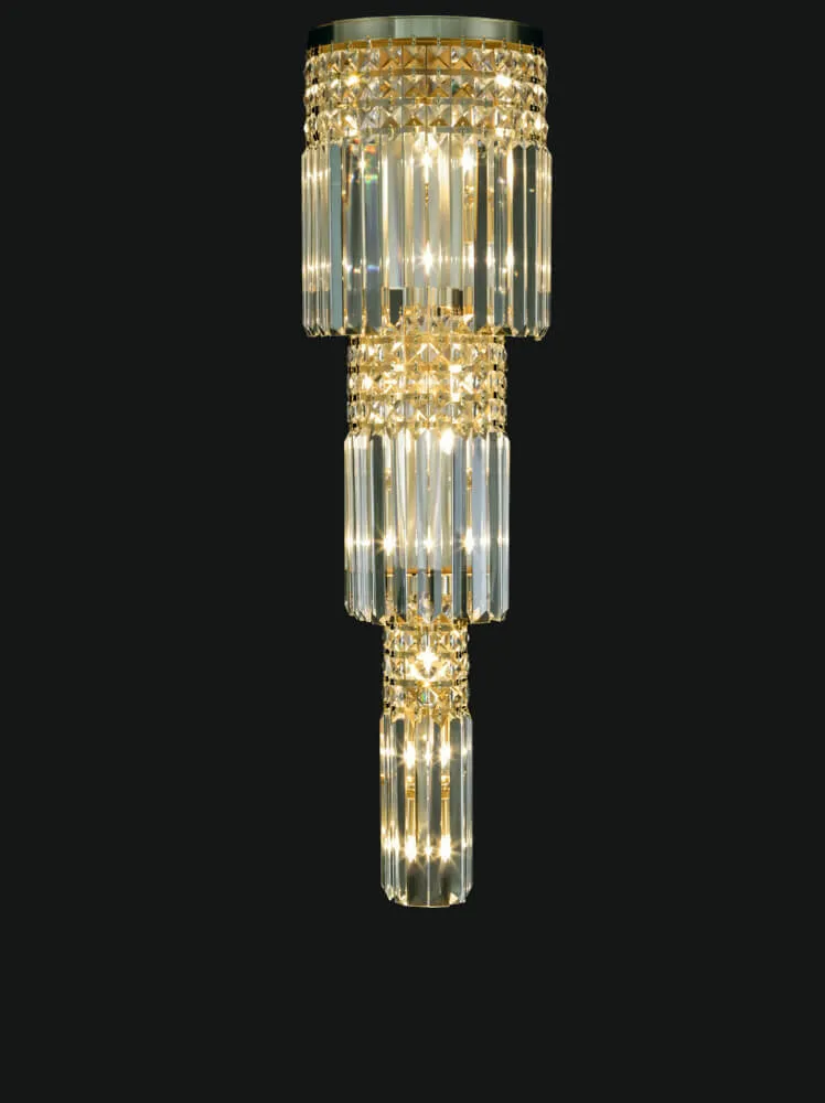 Luxury Gold Glam Crystal Wall Lamp with Tiered Prism Design and Glass Rod Detailing by Luxury Group International