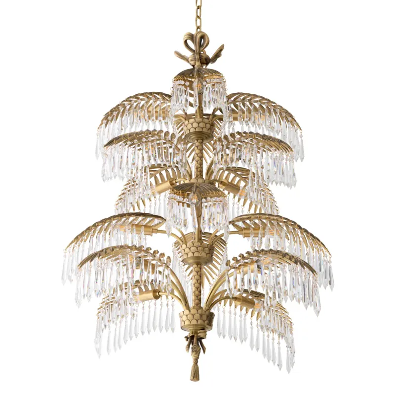 Lampadario di Cristallo a Foglia di Palma Oro di Lusso – Illuminazione di Design a Più Livelli Vista frontale di Luxury Group International