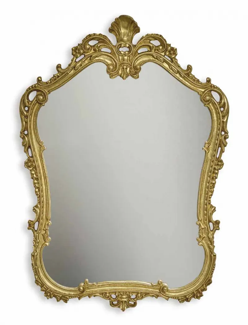 Luxury Golden Baroque Wall Mirror with Fluted Shell Crest and Pierced Scrollwork Front View by Luxury Group International