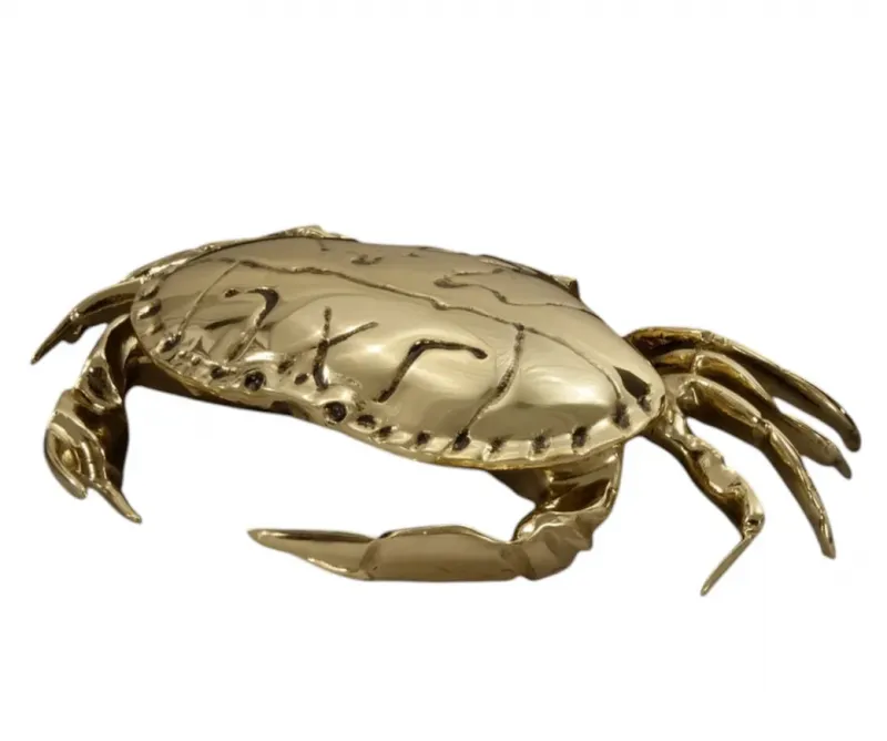Luxury Golden Bronze Crab Sculpture with Textured Shell and Sculpted Claws - Luxury Bronze Figure Front View by Luxury Group International