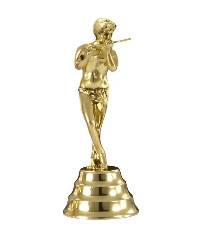 Luxury Golden Bronze Flute Player Sculpture on Tiered Pedestal Front View by Luxury Group International
