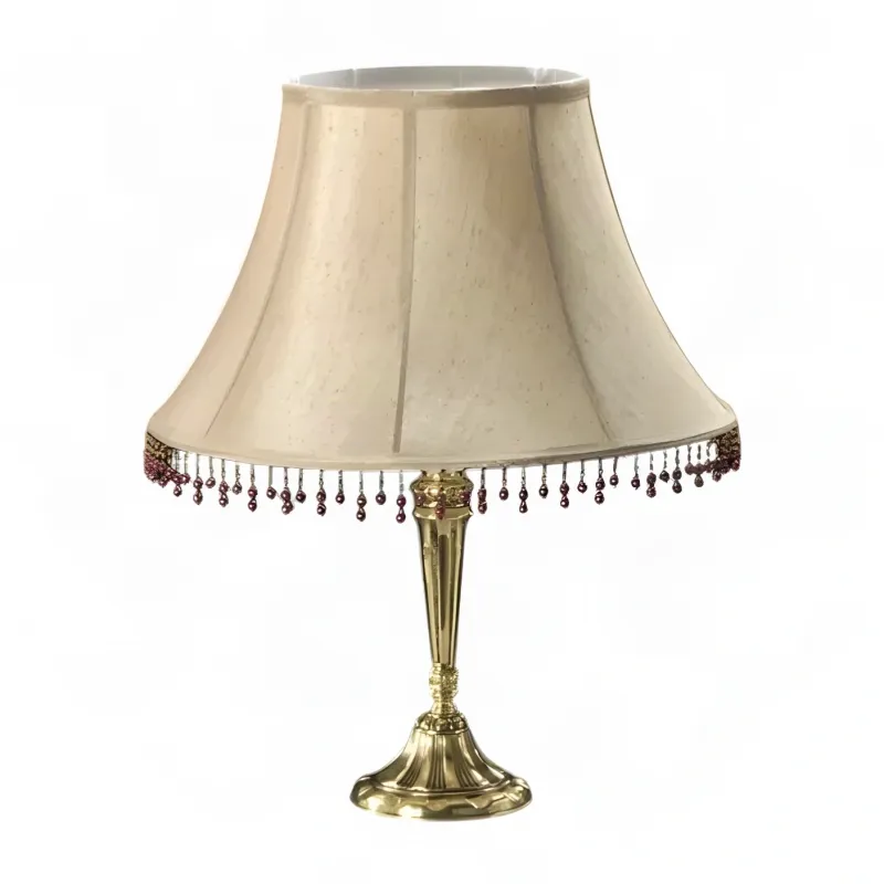Luxury Golden Bronze Table Lamp with Cream Bell Shade and Ruby Bead Fringe - Luxury Table Lamp Front View by Luxury Group International