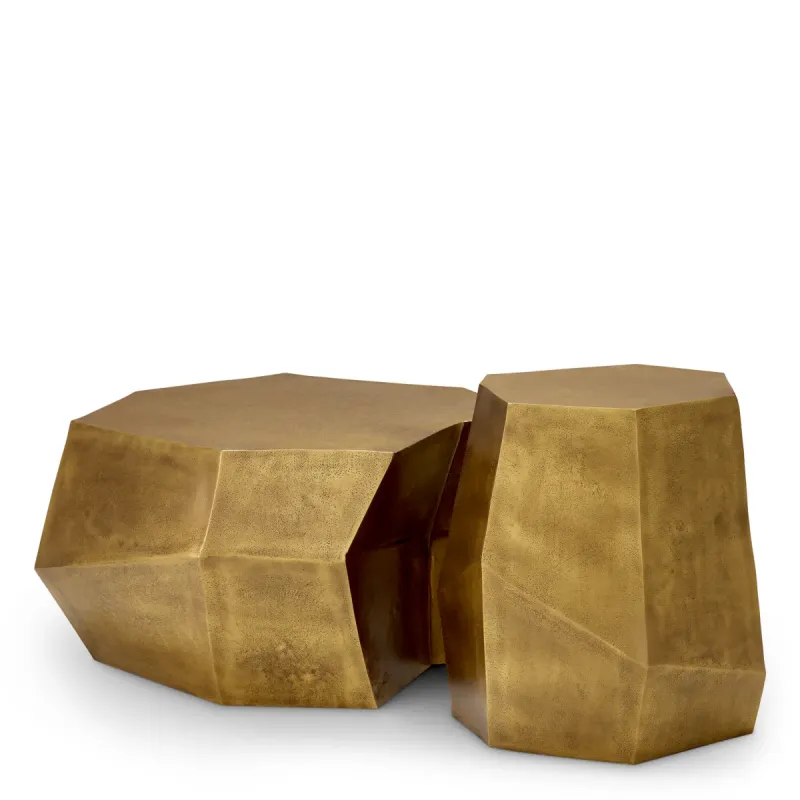 Luxury Golden Geometric Coffee Table Set of 2 with Faceted Sculptural Design - Luxury Hotel Funiture Front View by Luxury Group International