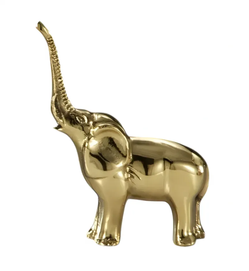 Luxury Golden Mini Elephant Bronze Sculpture with Raised Trunk Front View by Luxury Group International
