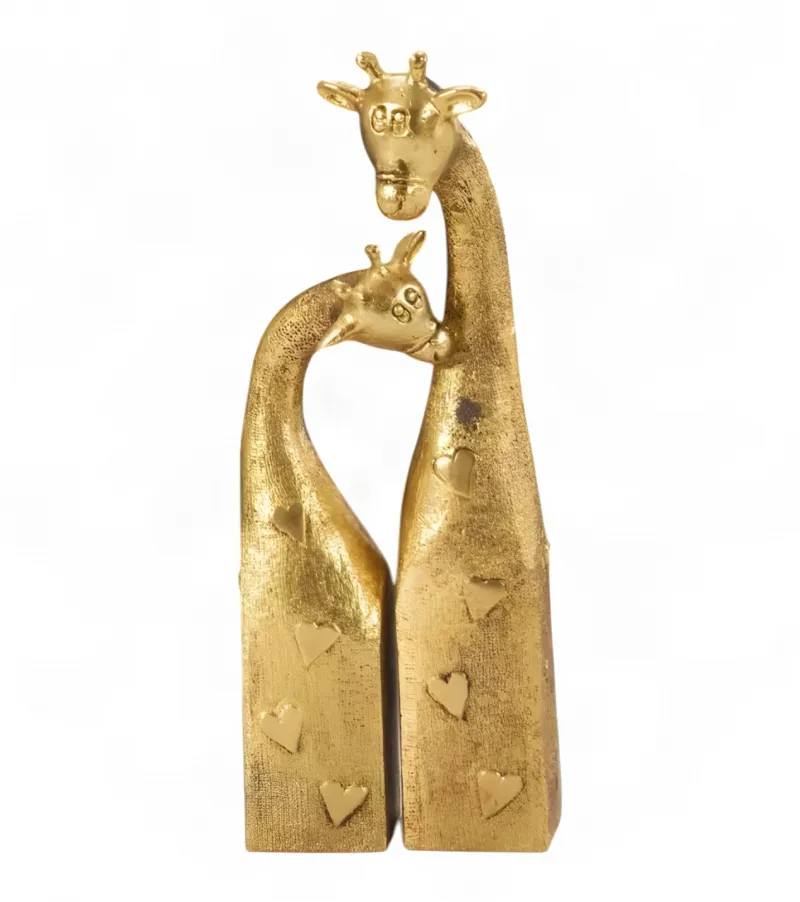 Luxury Golden Pair of Giraffe Bronze Sculpture with Heart Motifs - Luxury Bronze Figure Front View by Luxury Group International