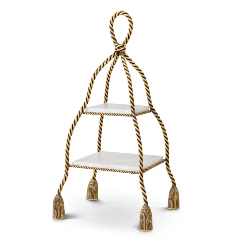 Espositore di Lusso con Corda Dorata e Ripiani in Marmo – 62 cm - Mobili di Lusso per Hotel Vista frontale di Luxury Group International