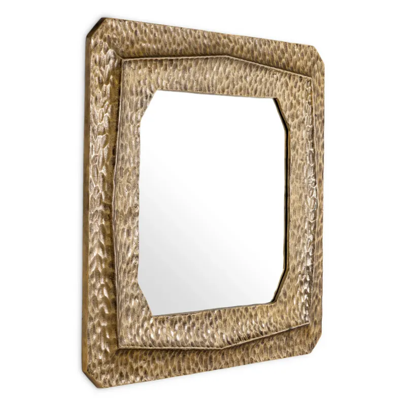Luxuriöser Wandspiegel „Golden Square“ mit Rahmen in gehämmerter Optik – 100 cm – Luxus-Hotelmöbel Luxuriöser Wandspiegel „Golden Square“ mit Rahmen in gehämmerter Optik – 100 cm – Luxus-Hotelmöbel Vorderansicht von Luxury Group International