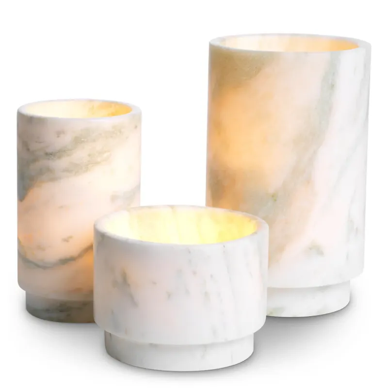Luxury Green Onyx Tealight Holders Set of 3 Decorative Candle Holders Front View by Luxury Group International