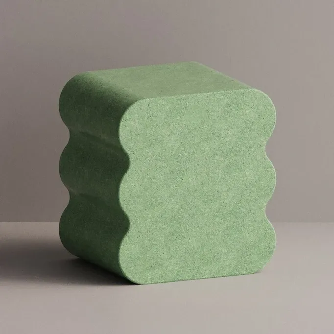 Luxury Green Sculptural Concrete Nightstand for Contemporary Bedrooms Side View by Luxury Group International
