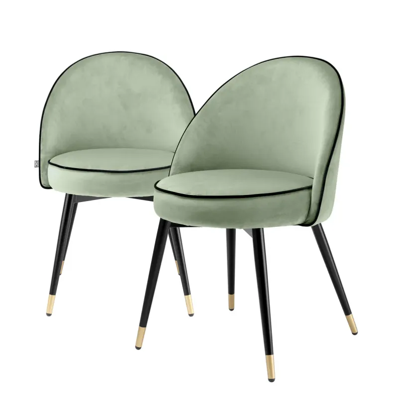 Juego de 2 Sillas de Comedor Tapizadas de Lujo en Verde con Patas Metálicas Negras y Doradas - Mobiliario de Hotel de Lujo por Luxury Group International