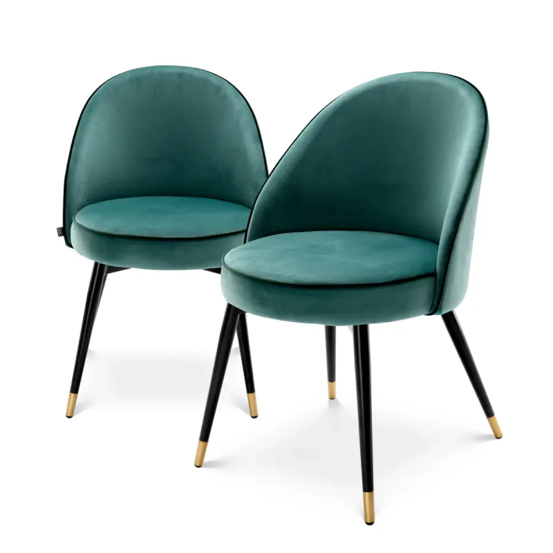Juego de 2 Sillas de Comedor Tapizadas de Lujo en Verde con Patas Metálicas Negras y Doradas - Mobiliario de Hotel de Lujo por Luxury Group International