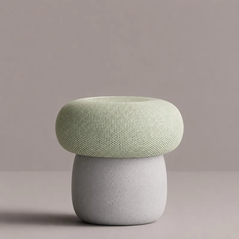 Luxus Grüner Polsterhocker mit Skulpturalem Betonfuß, Moderne Runde Form von Luxury Group International