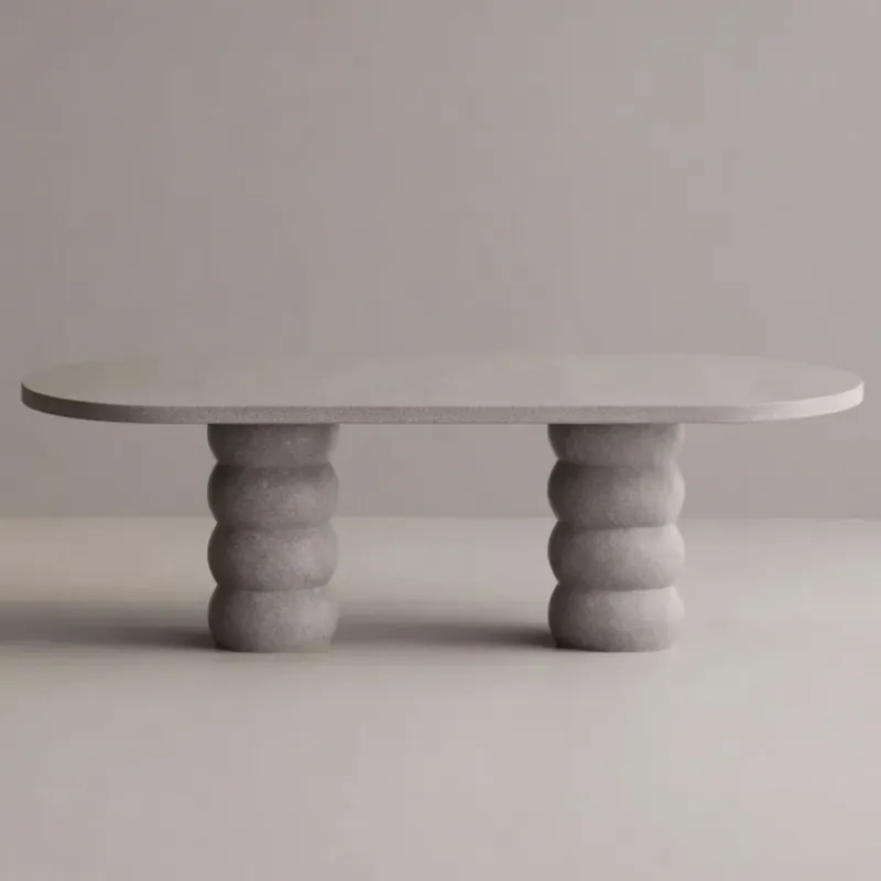 Luxury Grey Oval Concrete Dining Table with Sculptural Pedestal Base by Luxury Group International