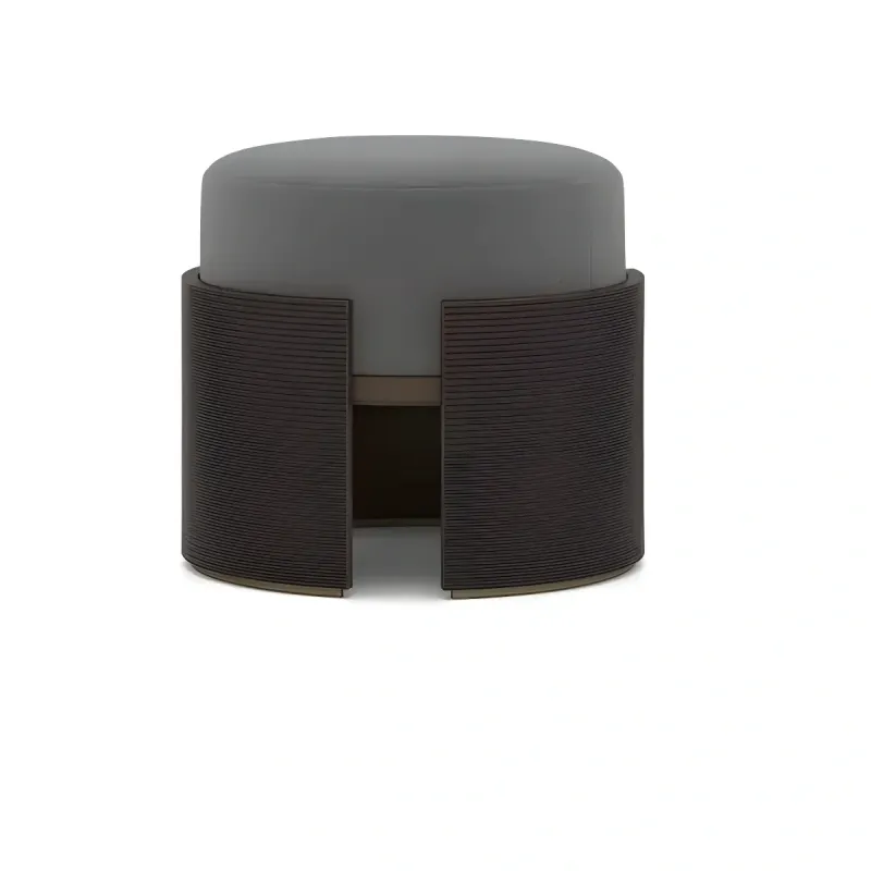 Luxury Grey Round Stool Ø 45 cm with Dark Brown Wooden Base Front View by Luxury Group International