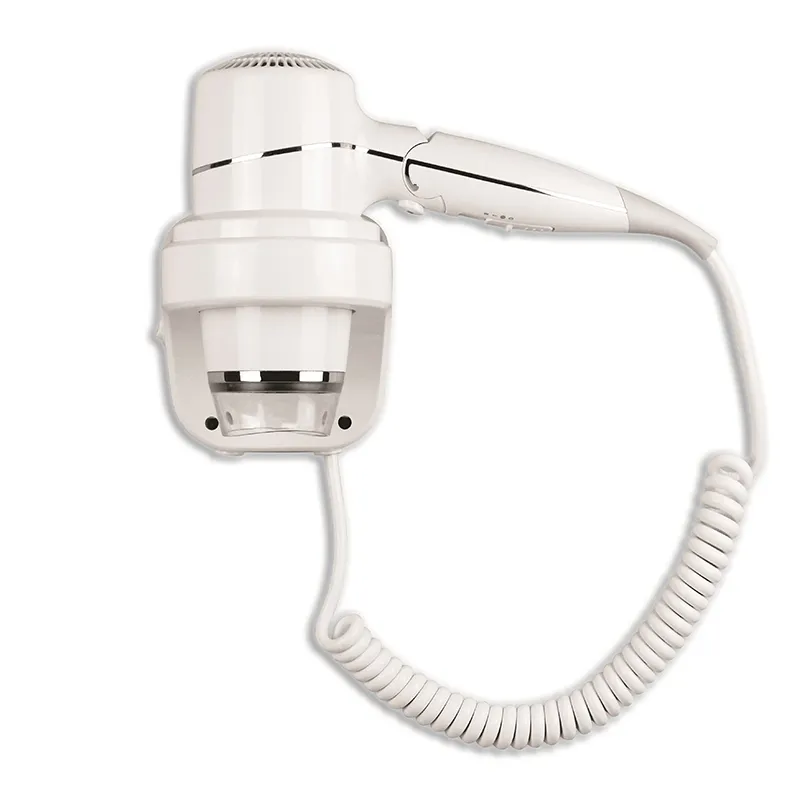 Luxury Hair Dryer with Foldable Handle and Wall Mounted Base in Chrome Finish Front View by Luxury Group International